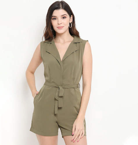 Women Olive Green Solid Playsuit